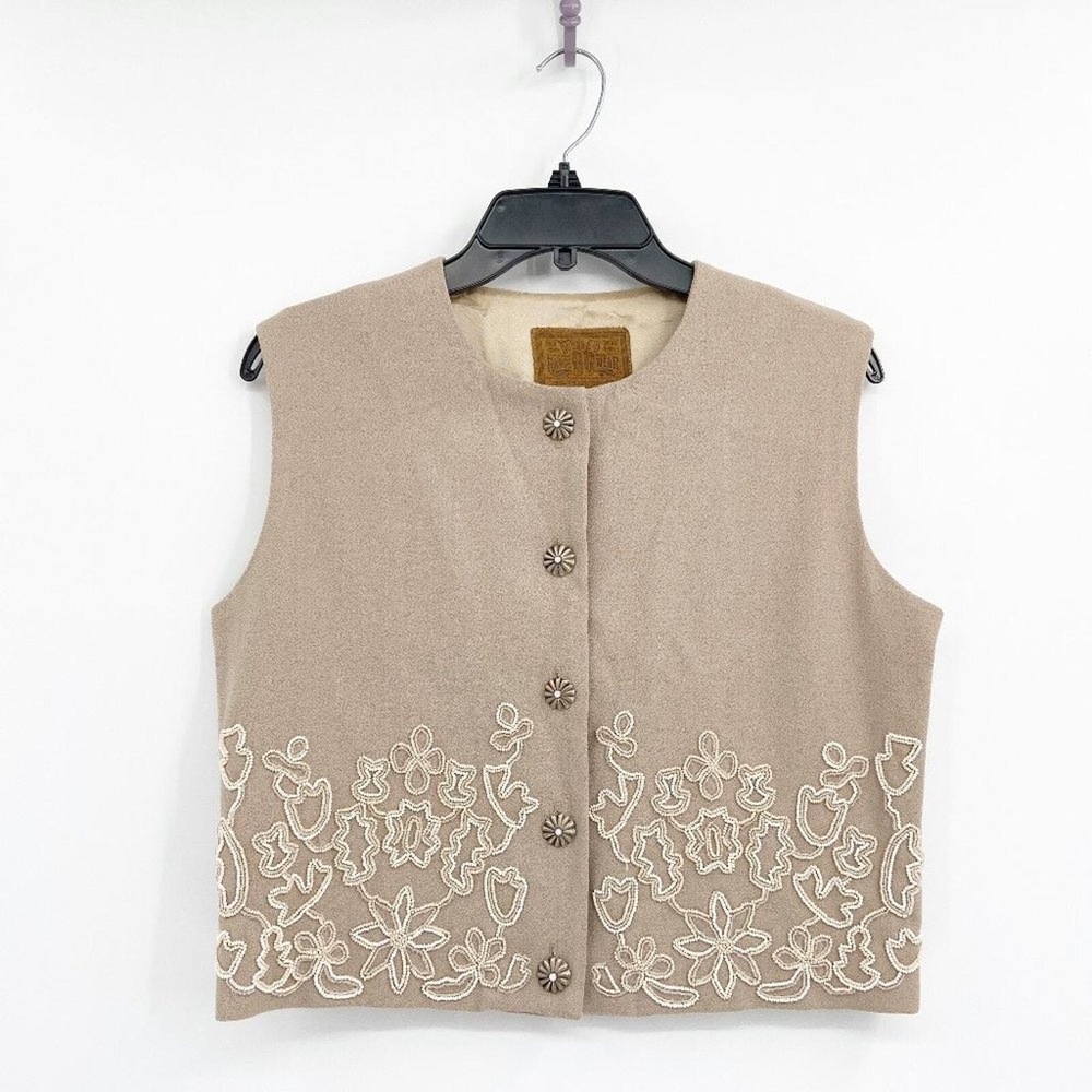Double D Ranch Tan Wool Beaded Vest Size S Western Wear Bohemian